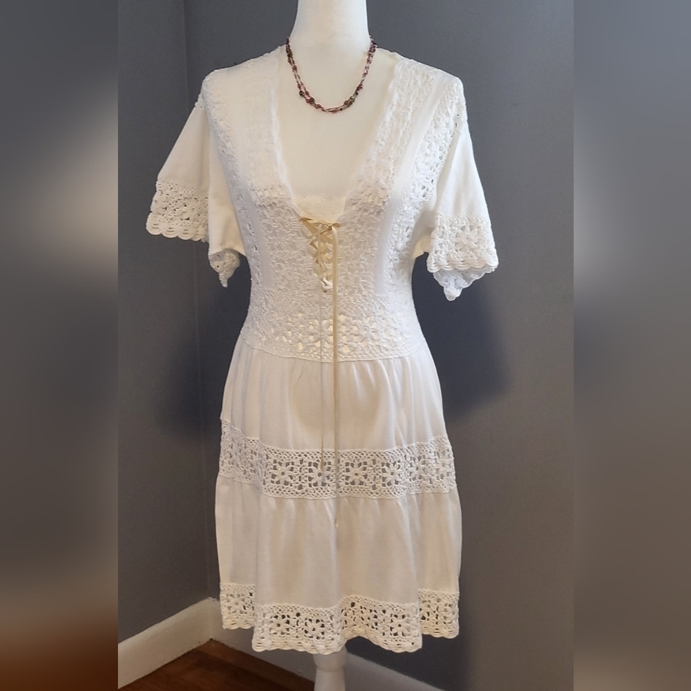 Nanette Lepore White Lace Up Crochet Dress Swimsuit Cover Up - See Sizing Below